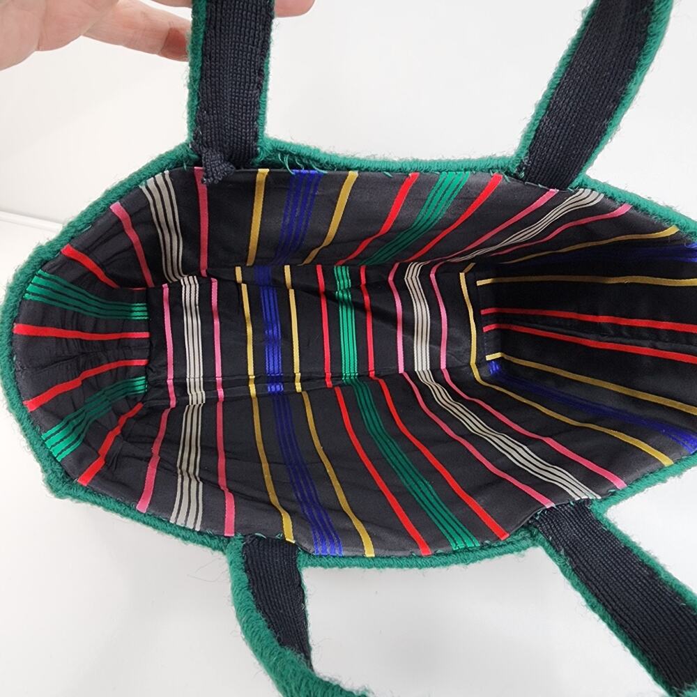 VTG Handmade Needlepoint Tote Bag Floral Canvas Plastic Purse Craft Knit 11x9 - Picture 8 of 15